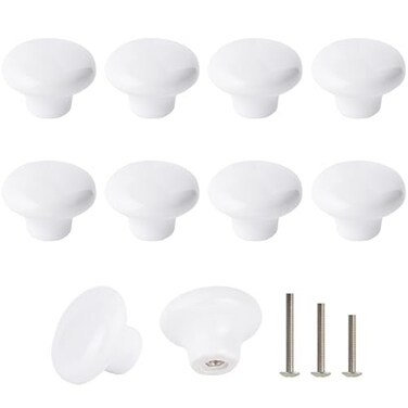 OctinPris White Cabinet Knobs 10 Pack White Ceramic Knobs Round Drawer Closet Door Pull Knobs 32mm126 for Dresser Kitchen Cupboard Bathroom Wardrobe with 3Sized Screws