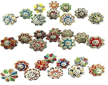 JGARTS Dotted Mix Color Multi Designed Ceramic Cupboard Cabinet Door Knobs Drawer Pulls Chrome Hardware Hand Painted Pulls Set of 20