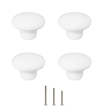 OctinPris White Cabinet Knobs 4 Pack White Ceramic Knobs Round Drawer Closet Door Pull Knobs 32mm126 for Dresser Kitchen Cupboard Bathroom Wardrobe with 3Sized Screws