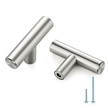 Ravinte Decor 30 Pack Brushed Nickel Cabinet Knobs Kitchen Silver Pulls for Drawer Stainless Steel Dresser Hardware 2in Length Single Hole T Bar RDT50LS30