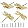 JUXYES Pack of 4 Brass Dragonfly Cabinet Knobs Golden Tone Cupboard Door Knobs Decorative Dresser Drawer Handle Knobs for Dresser Drawer Cabinet Closet