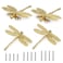 JUXYES Pack of 4 Brass Dragonfly Cabinet Knobs Golden Tone Cupboard Door Knobs Decorative Dresser Drawer Handle Knobs for Dresser Drawer Cabinet Closet