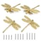 JUXYES Pack of 4 Brass Dragonfly Cabinet Knobs Golden Tone Cupboard Door Knobs Decorative Dresser Drawer Handle Knobs for Dresser Drawer Cabinet Closet