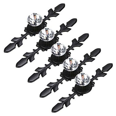 Sumnacon 5 Pcs 67 Drawer Dresser Knobs Pull Handles Crystal Glass Diamond Decorative Knobs with Plate Cabinet Cupboard Door Knobs with Screws for Kitchen Bathroom Office Decoration Black