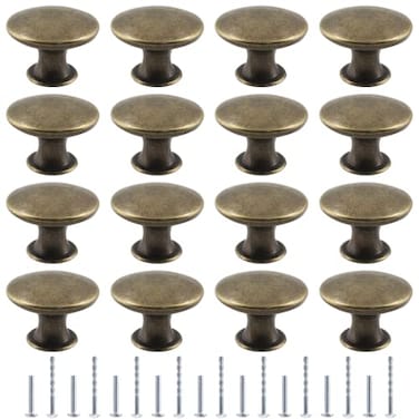 Moicstiy 16Pcs Antique Bronze Kitchen Cabinet Knobs Handle Pulls 30mm Vintage Round Drawer Knob Pulls for Dresser Cupboard Bathroom