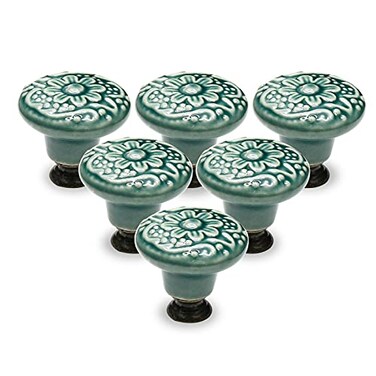 Seimneire 12pcs Green Cabinet Knobs Retro Ceramic Dresser Knobs 34mm 13 Drawer Knobs Door Knobs Drawer Pulls Dresser Handles with Mounting Screws