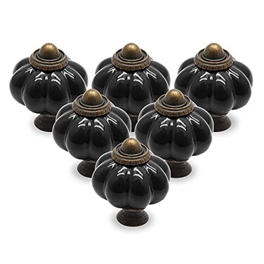 Seimneire 12pcs Black Vintage Ceramic Cabinet Knobs and Drawer Pulls with Mounting Screws