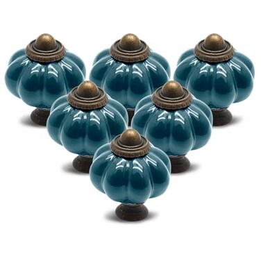 Seimneire 12pcs Teal Vintage Ceramic Cabinet Knobs and Drawer Pulls with Mounting Screws