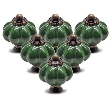 Seimneire 12pcs Dark Green Vintage Ceramic Cabinet Knobs and Drawer Pulls with Mounting Screws