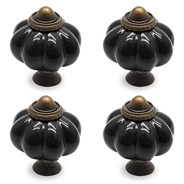 Seimneire 4pcs Black Vintage Ceramic Cabinet Knobs Dresser Drawer Door Pulls with Mounting Screws