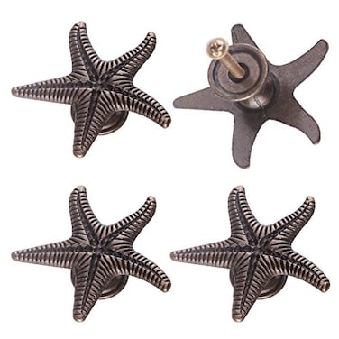 BAMI-LEE House BAMILEE House 4 Pieces Novelty Starfish Shape Door Knobs Drawer Cabinet Cupboard Single Hole Pull Handles Bronze Color