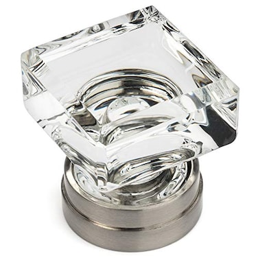 Cosmas 5 Pack 6578SNC Satin Nickel Cabinet Hardware Square Knob with Clear Glass 114 Square