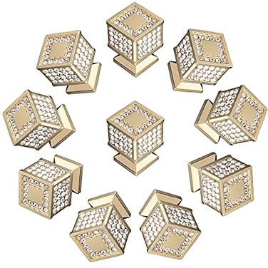 LANC Crystal Cabinet Knobs and Pulls DrawerFurniture Handles Included Screws All Metal Stylish Shiny Kitchen Hardware 10 Pack Gold B1002GP10