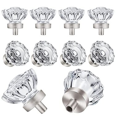 SHINY HANDLES 8 Pack Brushed Nickel Cabinet knobs Glass Cabinet Knobs and Pulls Vintage Crystal Knobs for Dresser Drawer