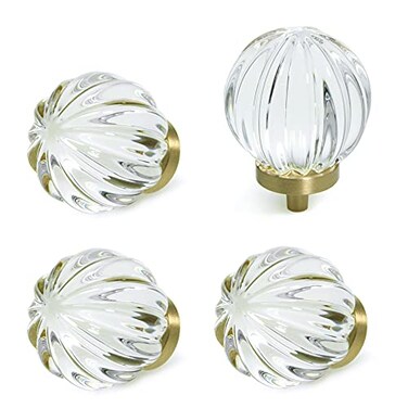 JEREVER 4 Pack Glass Brass Knobs Vintage Crystal Drawer Pull Cabinet Handle for Dresser Kitchen Bathroom Gold Furniture Hardware Ball Shape