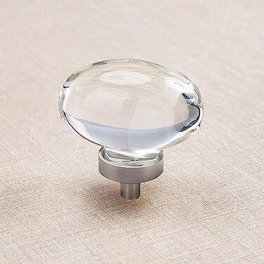 CLCTK 16 Pack Glass Cabinet Knobs and Pulls Oval Crystal Knobs for Dresser Drawers Brushed Nickel Kitchen Cabinet Knobs Egg Shape