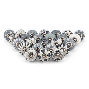 Craft Trade Handcrafted Ceramic Cabinet Drawer Knobs Kitchen Cabinet Hardware Decorative Cupboard Handles Dresser Knobs Furniture Pulls Grey Set of 25