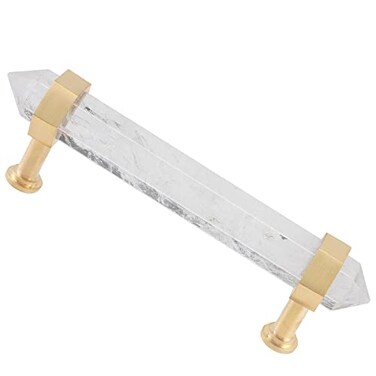 mookaitedecor Brushed Brass with Rock Quartz Double Crystal Points Drawer Pulls Cabinets Handles Door Knobs for Dresser Cupboard Kitchen Decor