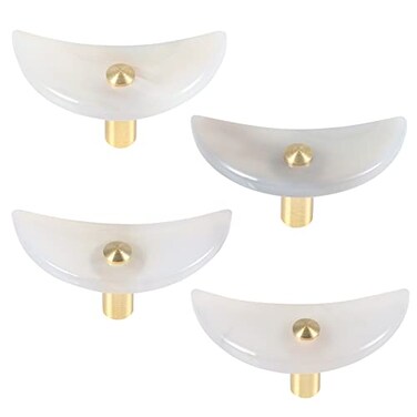 Rockcloud 4 PCS Moon Shaped Agate Pieces Drawer Knobs with Screws Polished Crystal Stone Pull Handle for Dresser Cupboard Office Home Decor