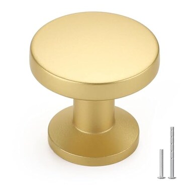 homdiy 25 Pack Gold Cabinet Knobs Solid Zinc Alloy Drawer Knobs Brushed Brass Pulls Modern Cabinet Hardware for Kitchen Cupboard Bathroom Dresser