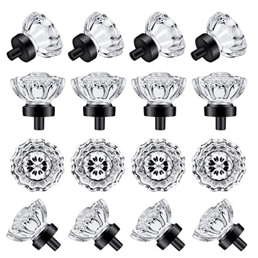 SHINY HANDLES Cabinet Knobs Matte Black Glass Cabinet Knobs Vintage Crystal Drawer Knobs and Pulls Dresser KnobsRound Matte Black 16 Pack