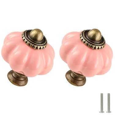 Zernmiarder Pink Pumpkin Knobs 12 Pack Ceramic Cabinet Knobs Vintage Drawer Pulls Antique Dresser Pulls with Screws for Closet Drawer Cupboard Cabinet and DIY Home Project