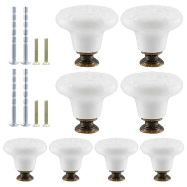 Suiwotin Vintage 8pcs White Ceramic Cabinet Knobs Pulls for Closet Cupboard Furniture