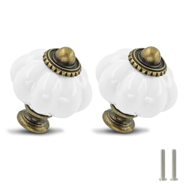 Zernmiarder White Pumpkin Knobs 12 Pack Ceramic Cabinet Knobs Vintage Drawer Pulls Antique Dresser Pulls with Screws for Closet Drawer Cupboard Cabinet and DIY Home Project