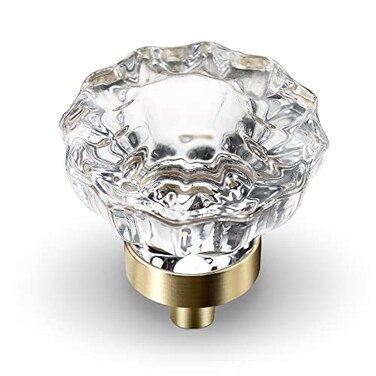 VEHCIL Crystal Cabinet Knobs 8 Pack Gold Drawer Dresser Knobs Single Hole Vintage Dresser Pulls for Cupboard Closet Bathroom Dresser Drawers Retro Round Flower Design