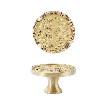 HIZEFSOO 2PCS New Chinese Brass Drawer Knob Pulls Dragon Phoenix Gold Drawer Knob Pulls Gold Cabinet Knobs Pull Brass Drawers Cabinet Knobs Pull Brushed Golden Cupboard Handles Dragon Phoenix