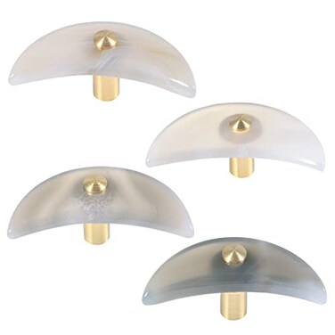 mookaitedecor Set of 4 Moon Shape Agate Slice Cabinet Knobs with Screws Natural Agate Stone Crystal Drawer Pulls for Cupboard Kitchen Decor