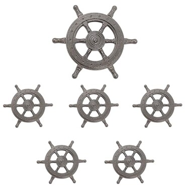 LLDYNW 6 Pcs Ship Rudder Handles Ship Helm Cabinet Knobs Ocean Theme Zinc Alloy Handles Dresser Furniture Door Single Hole Pull Handles Ancient Tin