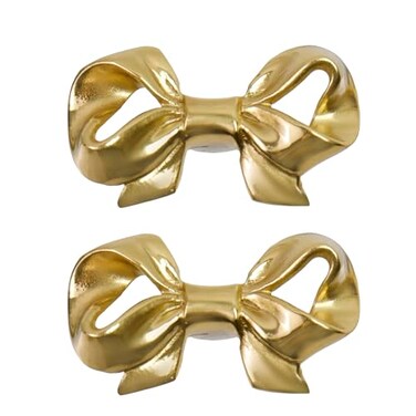 Savagrow 2Pcs 197 Bow Drawer Knobs Brass Metal Cabinet Knobs Decorative Single Hole Gold Dresser Handles