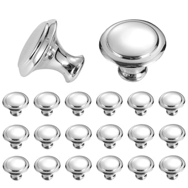 AUXBC 25 Pcs Round Drawer Knobs Silver Cabinet Pulls 30mm Single Hole Mushroom Style Metal for Drawer Closet Dresser Cupboard Wardrobe Door Kitchen with Screws