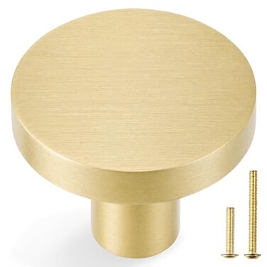 QOGRISUN 20 Pack Gold Cabinet Knobs Solid Brass Knobs for Dresser Drawers Brushed Brass Round Kitchen Hardware Heavy Duty 1316Inch Diameter