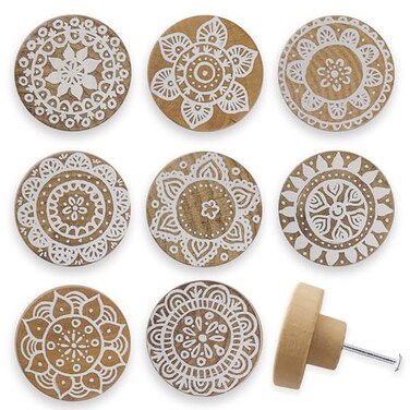 Lasyman 8Pack 18 Wooden Boho Nursery Kids Dresser Drawer Pulls Cute Cabinet Furniture Decorative Knobs