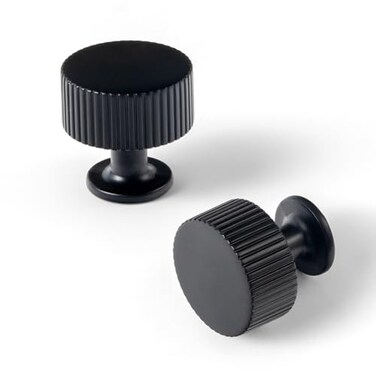 Goo-Ki GooKi Elegant Black Zinc Alloy Cabinet Large Knob Single Hole Striped Decorations Cabinet Pull Hardware for Bedroom Kitchen 6 Pack