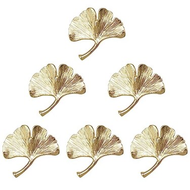 MOROBOR 6PCS Ginkgo Cupboard Knobs Solid Metal Drawer Pulls Creative Decorate Pulls for Wardrobe Cupboard Drawer Bookcase Furniture Classic Cabinet Hardware Gold