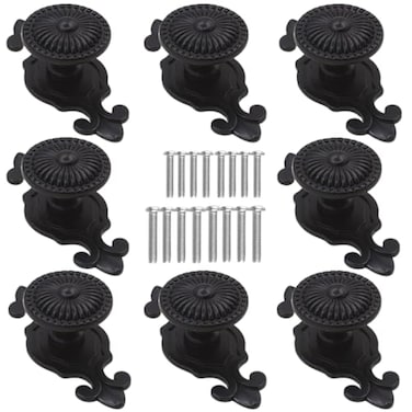 Kelier Antique Cabinet Knobs Vintage Retro Mushroom Drawer Knobs with Backplate Dresser Pull Handles for KitchenCupboardWardrobeCabinet BlackBackplate 8 Pieces