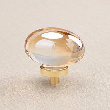 CLCTK 16 Pack Gold Champagne Crystal Cabinet Knobs Oval Glass Knobs for Dresser Drawers Brass Furniture Hardware Pulls