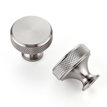 JOY DECOR 30 Pack Stainless Steel Kitchen Cabinet Hardware Knobs Round Solid Knurled Handles Single Hole Drawer Knobs for Cabinet Furniture Brushed Nickel Dresser Pulls