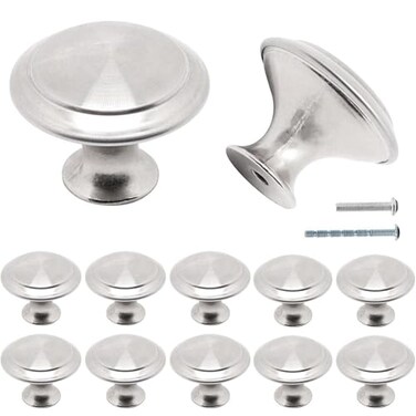 YuGtcen Cabinet Knobs 12 Pack Stainless Steel Kitchen Cabinet Knobs 116 inch Knobs Furniture Hardware Pulls Modern Round Knobs for Dresser Drawers Cupboard Dresser Closet Door Bushed Silver 12