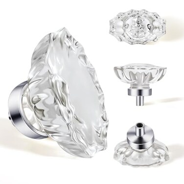 SHINY HANDLES 16 Pack Polished Chrome konbs Glass Cabinet Knobs Vintage Crystal Knobs and Pulls for Dresser DrawerOval