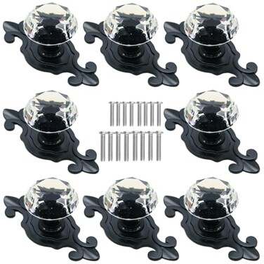 Kelier Crystal Glass Cabinet Knobs Elegant Diamond Drawer Knobs with Plate Dresser Pull Handles for KitchenCupboardWardrobeCabinet 8 CrystalBackplate
