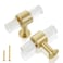 QOGRISUN 5Pack Acrylic Cabinet Knobs with Brass BaseGold Modern Drawer Euro Style T Bar Handles Kitchen Dresser Drawer Clear Glass Crystal Pulls2inch Total Length