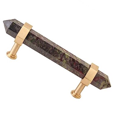 mookaitedecor Brushed Brass with Dragon Blood Jasper Double Crystal Points Drawer Pulls Cabinets Handles Door Knobs for Dresser Cupboard Kitchen Decor