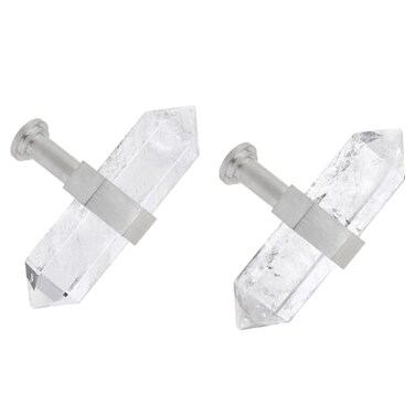 mookaitedecor Set of 2 Rock Quartz Double Crystal Points Drawer Knobs with Screws Decorative Stone Cabinet Handle Pulls for Dresser Cupboard Kitchen Decor Brushed Stainless Steel