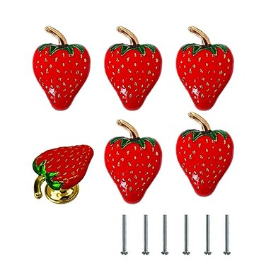 Zyuzles 6PCS Strawberry Cabinet KnobsDrawer Knobs Creative knobs Decorative Furniture for Cupboard
