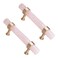 TUMBEELLUWA Pack of 2 Cylindrical Crystal Cabinet Knobs Polished Stone Pulls Brass Handles Hardware for Dresser Wardrobe Drawer Cupboard Rose Quartz