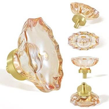 SHINY HANDLES 16 Pack Champagne Crystal Knobs for Dresser Drawer Oval Glass Cabinet Knobs and Pulls with Satin BrassBrushed Gold Base